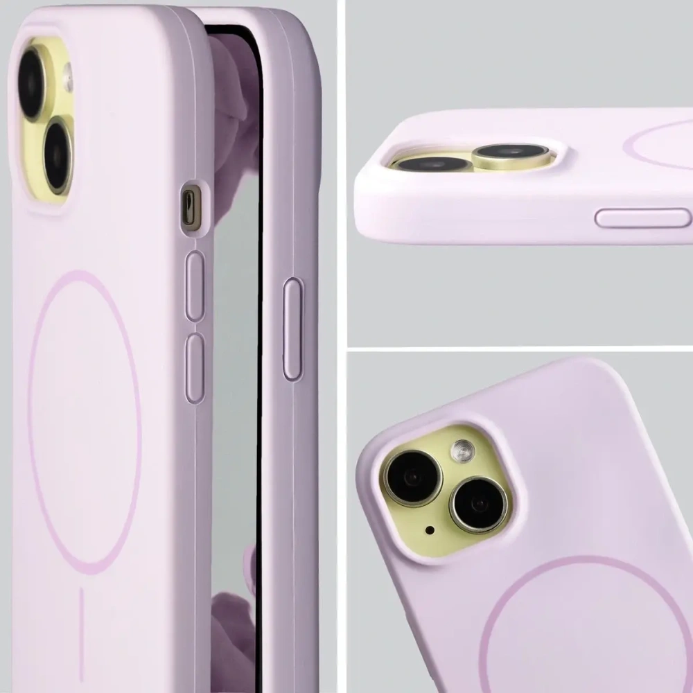 Silikonowe etui z pierścieniem magnetycznym Bizon Soft Case Magnetic do Apple iPhone 15 jasnofioletowe