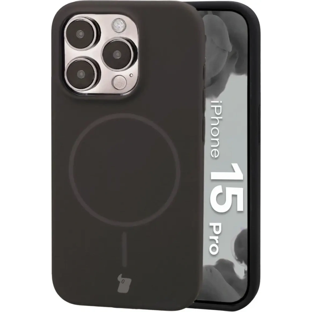 Silikonowe etui z pierścieniem magnetycznym Bizon Soft Case Magnetic do Apple iPhone 15 Pro czarne