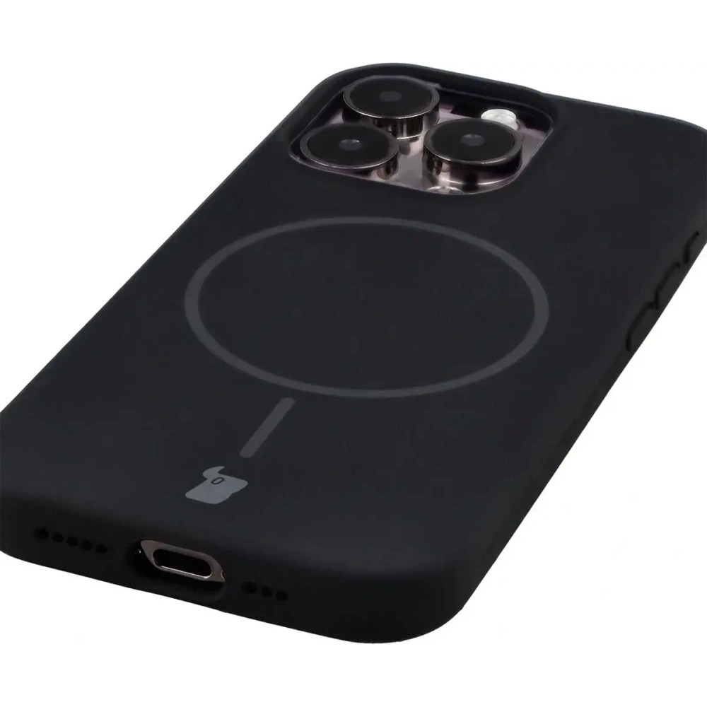 Silikonowe etui z pierścieniem magnetycznym Bizon Soft Case Magnetic do Apple iPhone 15 Pro czarne