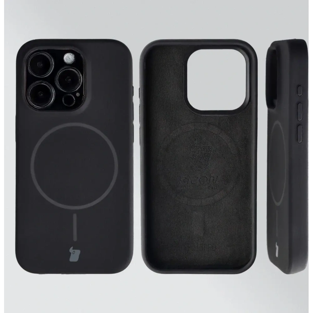 Silikonowe etui z pierścieniem magnetycznym Bizon Soft Case Magnetic do Apple iPhone 15 Pro czarne