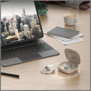 Bezprzewodowe słuchawki Open-Ear 4smarts SkyBuds OWS Bluetooth 5.4 z ekranem AI beżowy