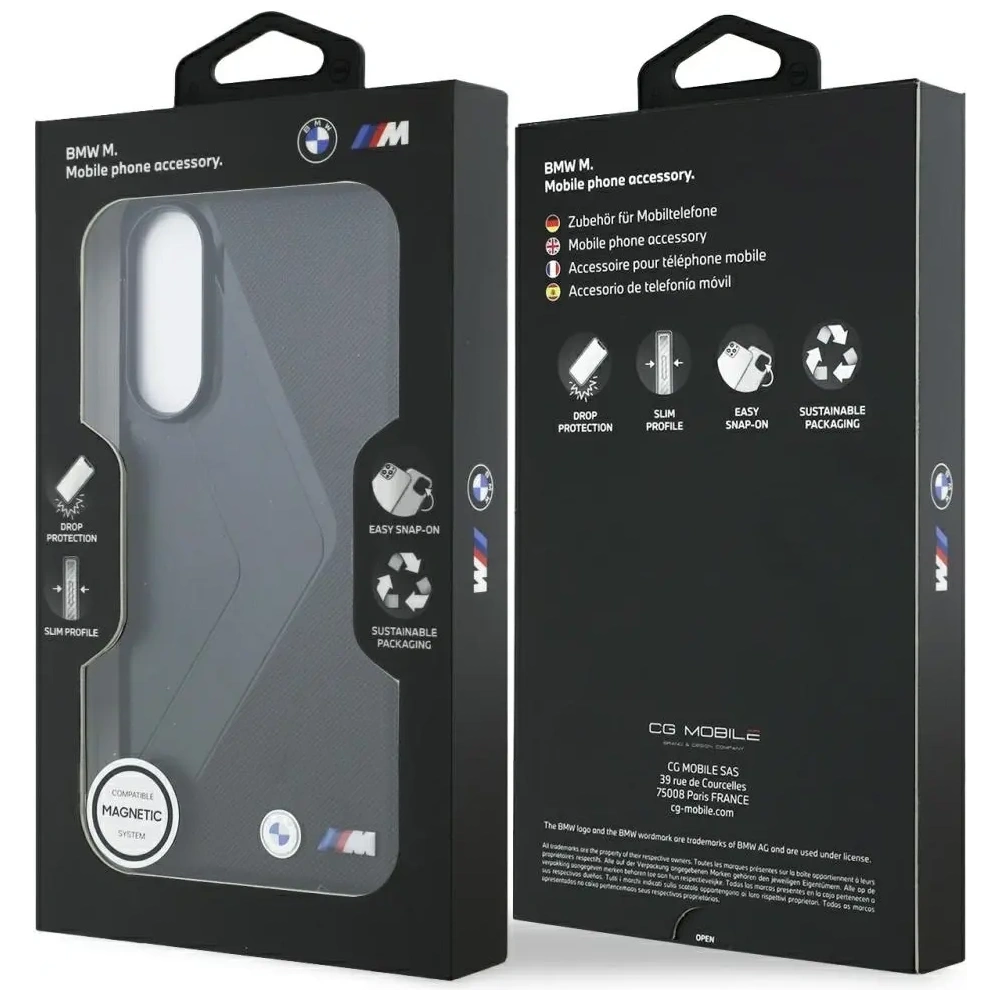 Etui BMW Leather Oversized Stripes MagSafe do Samsung Galaxy S25 Edge czarny