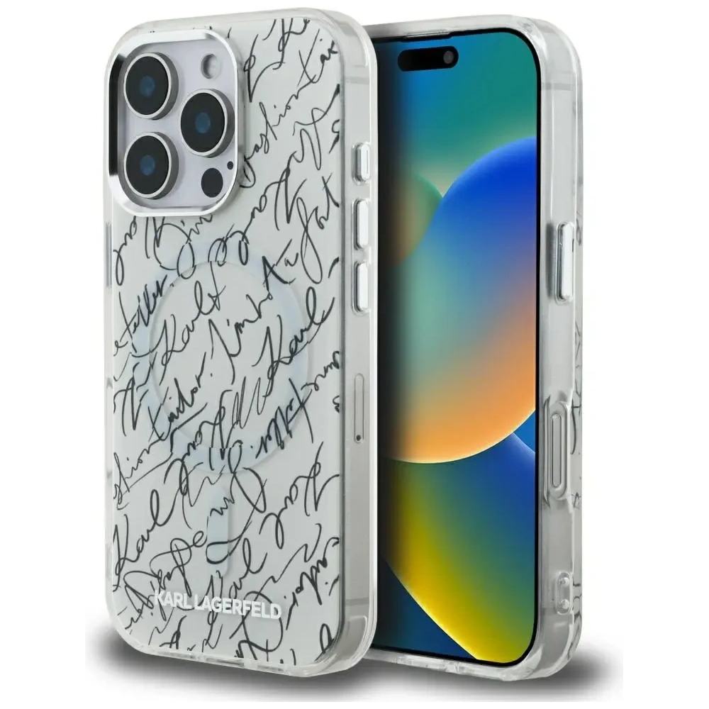 Etui Karl Lagerfeld IML Karl Script Pattern MagSafe do Apple iPhone 16 Pro biały