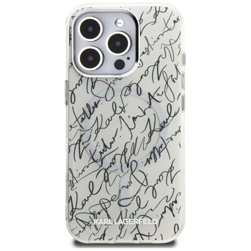 Etui Karl Lagerfeld IML Karl Script Pattern MagSafe do Apple iPhone 16 Pro biały