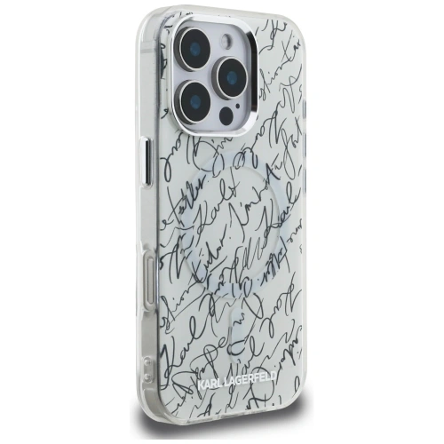 Etui Karl Lagerfeld IML Karl Script Pattern MagSafe do Apple iPhone 16 Pro biały