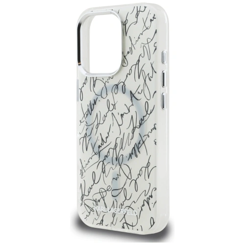 Etui Karl Lagerfeld IML Karl Script Pattern MagSafe do Apple iPhone 16 Pro biały