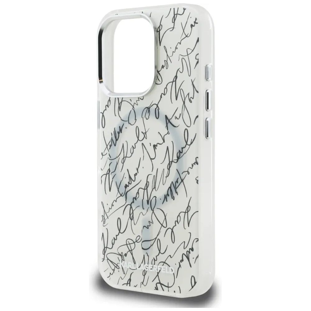 Etui Karl Lagerfeld IML Karl Script Pattern MagSafe do Apple iPhone 16 Pro biały