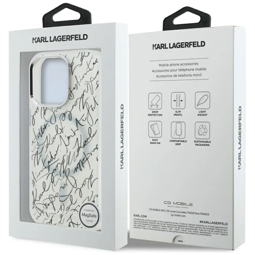 Etui Karl Lagerfeld IML Karl Script Pattern MagSafe do Apple iPhone 16 Pro biały