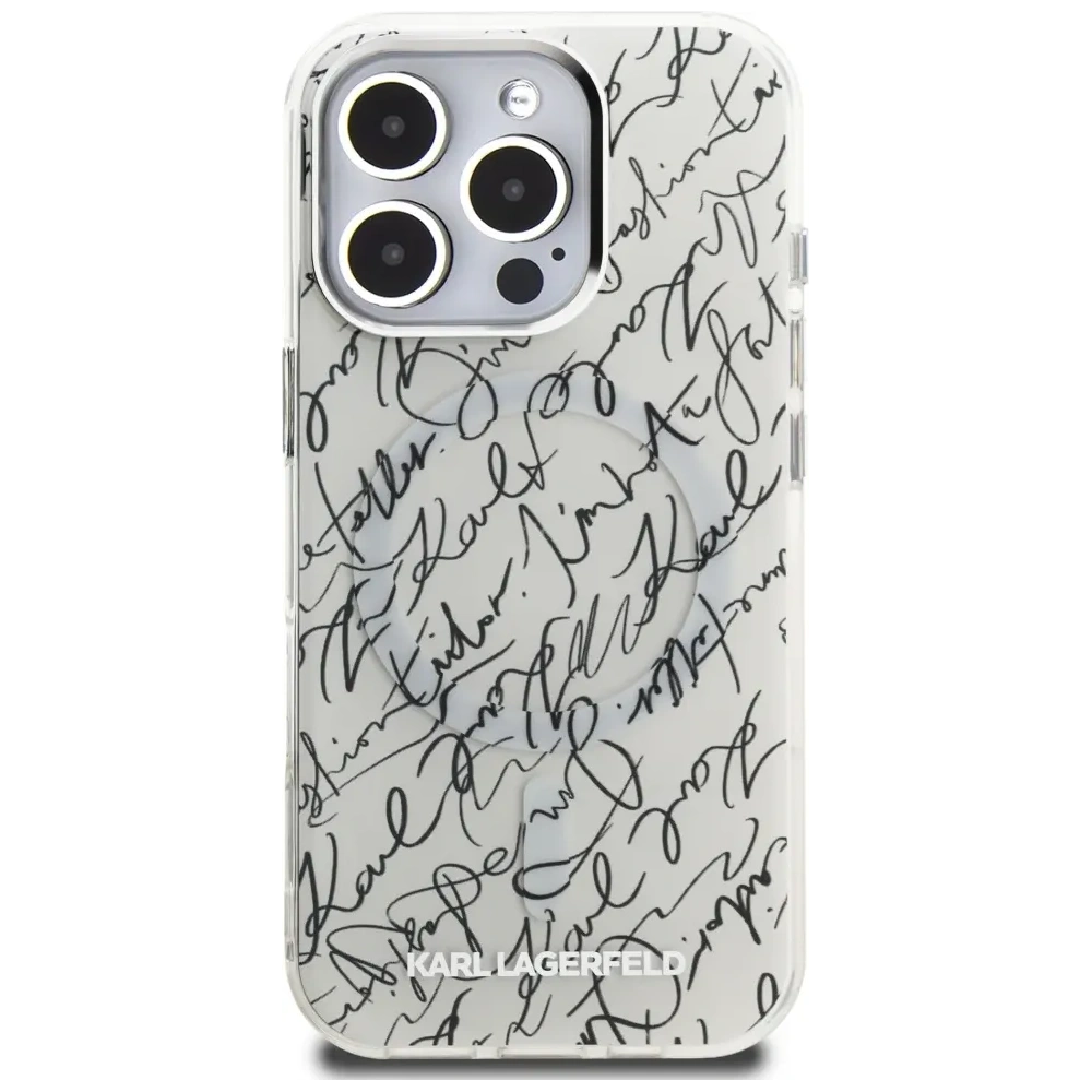 Etui Karl Lagerfeld IML Karl Script Pattern MagSafe do Apple iPhone 16 Pro Max biały
