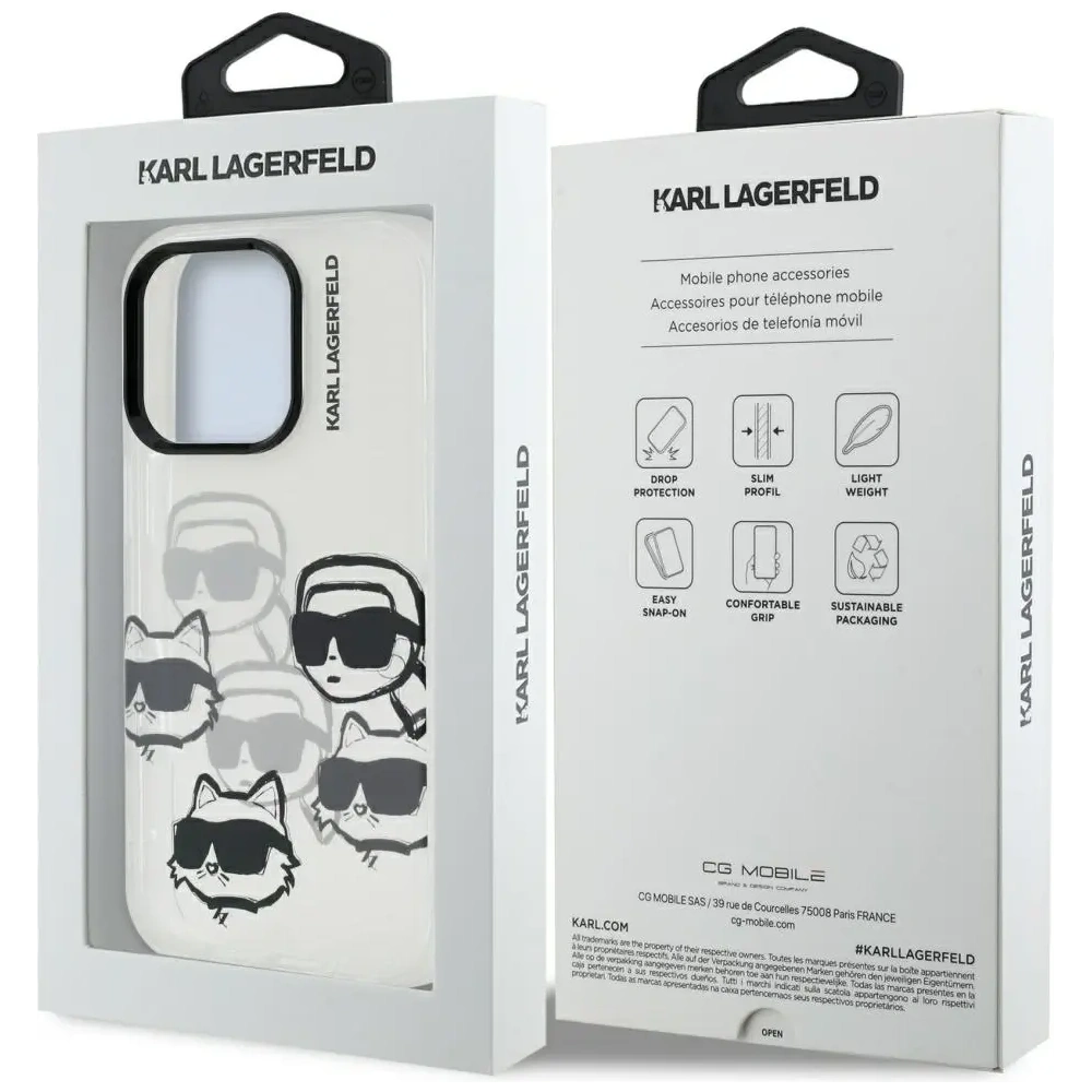 Etui Karl Lagerfeld IML Multi K&C Head Pattern do Apple iPhone 16 Pro przezroczysty