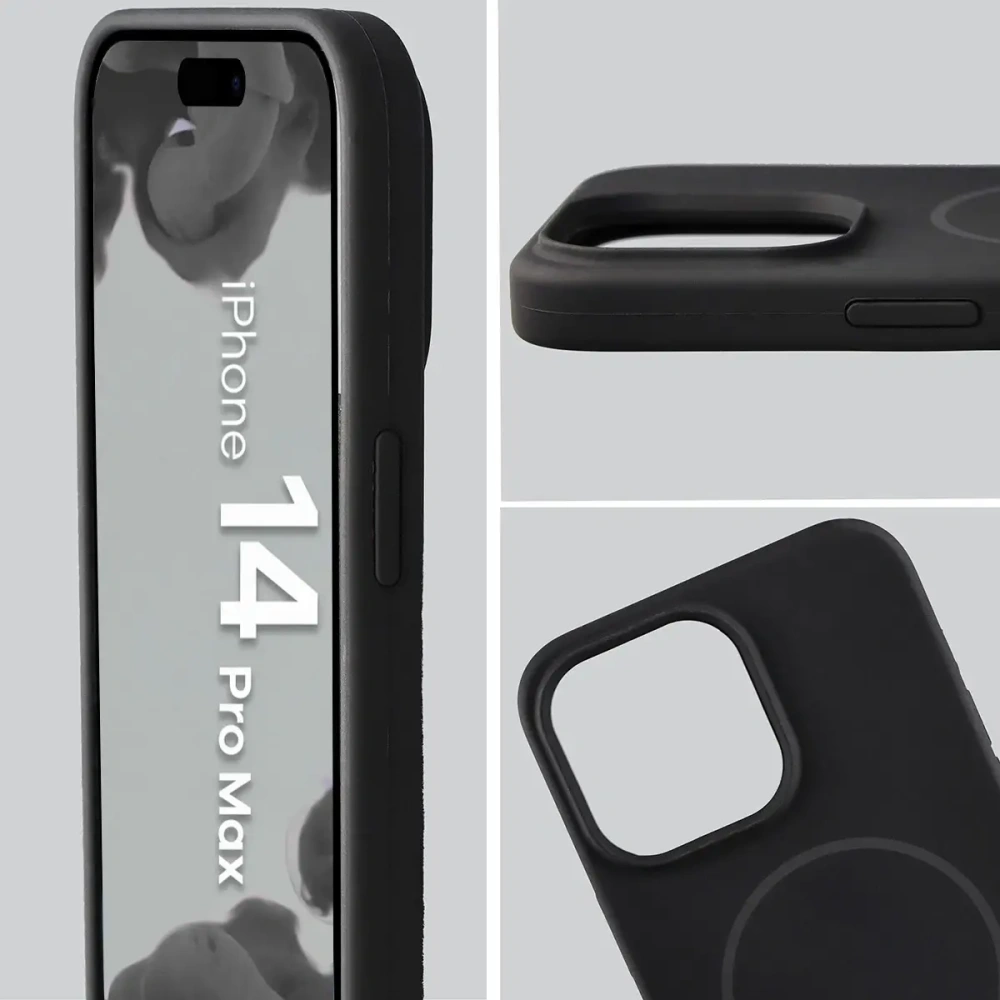 Silikonowe etui z pierścieniem magnetycznym Bizon Soft Case Magnetic do Apple iPhone 14 Pro Max czarne