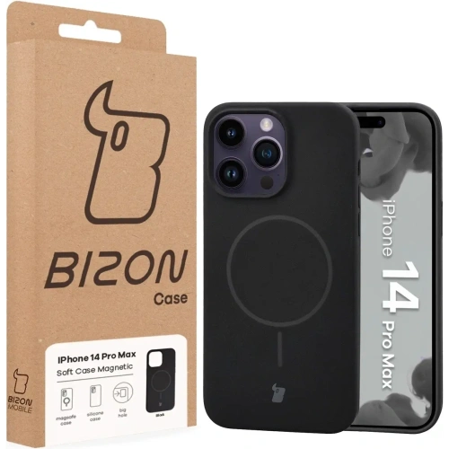 Silikonowe etui z pierścieniem magnetycznym Bizon Soft Case Magnetic do iPhone 14 Pro Max, czarne