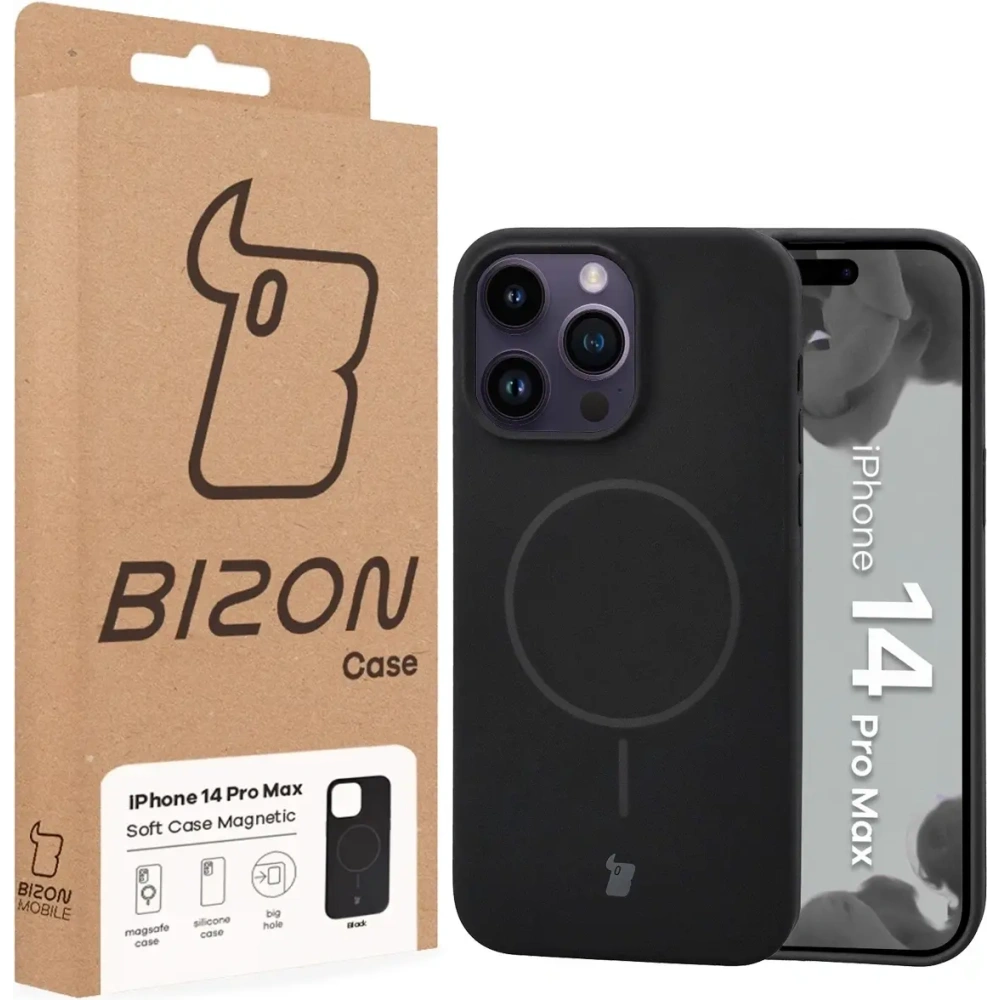 Silikonowe etui z pierścieniem magnetycznym Bizon Soft Case Magnetic do Apple iPhone 14 Pro Max czarne