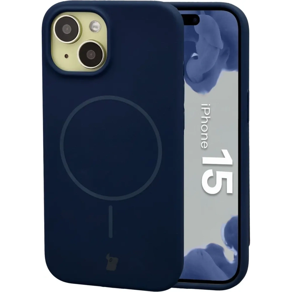 Silikonowe etui z pierścieniem magnetycznym Bizon Soft Case Magnetic do Apple iPhone 15 granatowe