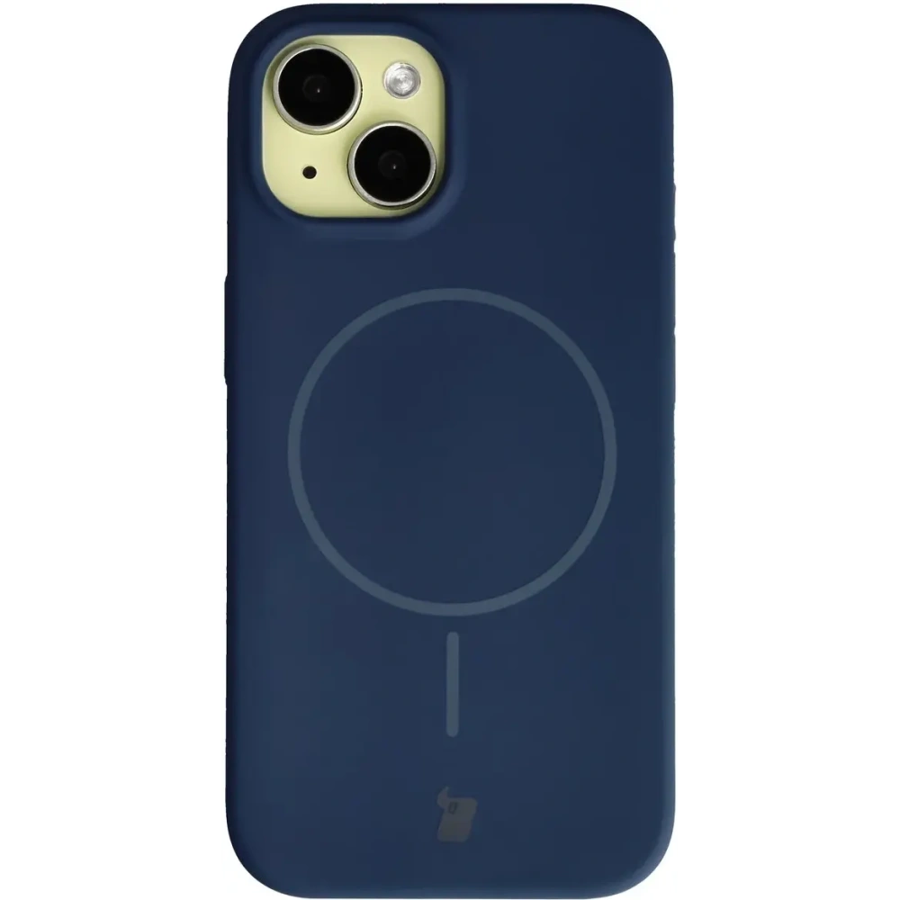 Silikonowe etui z pierścieniem magnetycznym Bizon Soft Case Magnetic do Apple iPhone 15 granatowe