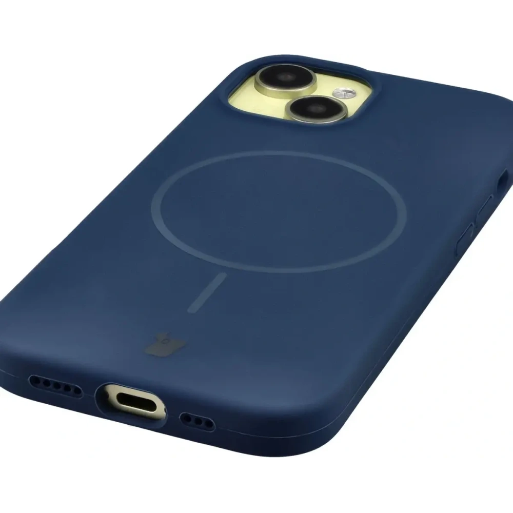 Silikonowe etui z pierścieniem magnetycznym Bizon Soft Case Magnetic do Apple iPhone 15 granatowe