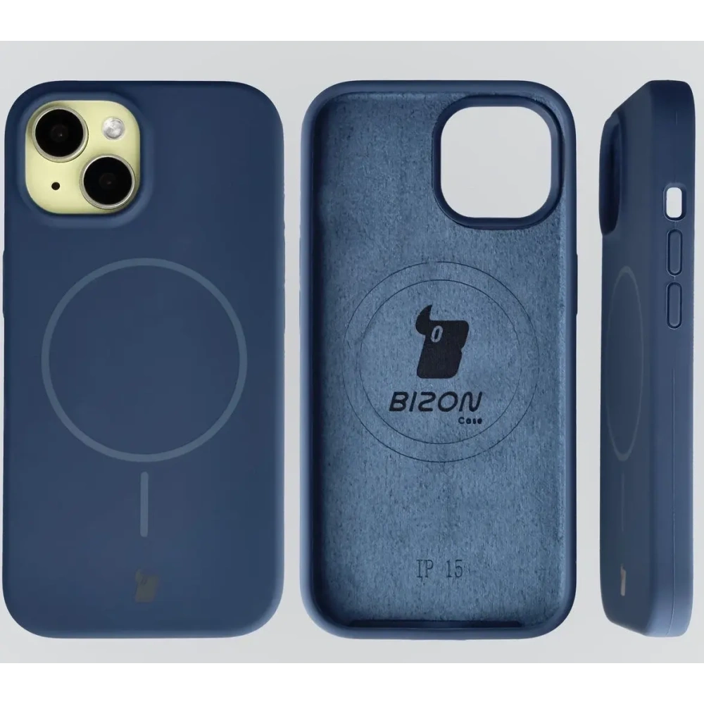 Silikonowe etui z pierścieniem magnetycznym Bizon Soft Case Magnetic do Apple iPhone 15 granatowe