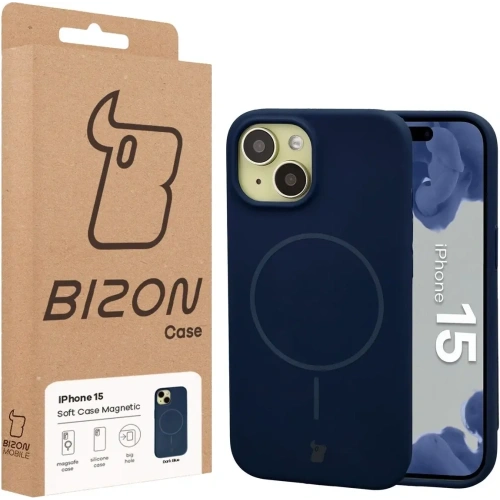 Silikonowe etui z pierścieniem magnetycznym Bizon Soft Case Magnetic do iPhone 15, granatowe