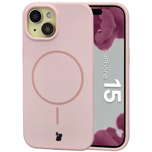 Silikonowe etui z pierścieniem magnetycznym Bizon Soft Case Magnetic do Apple iPhone 15 jasnoróżowe