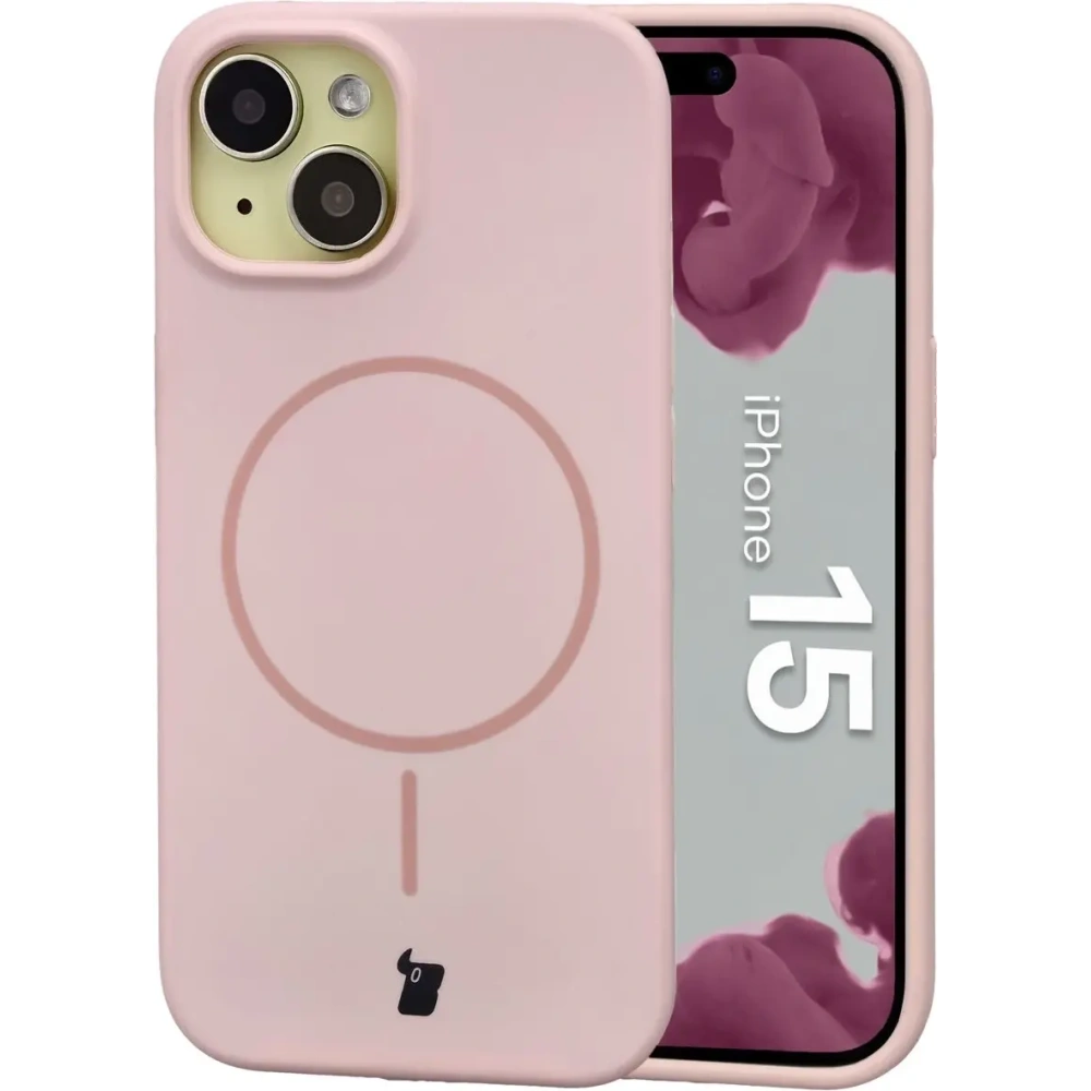 Silikonowe etui z pierścieniem magnetycznym Bizon Soft Case Magnetic do Apple iPhone 15 jasnoróżowe