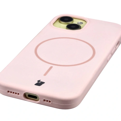 Silikonowe etui z pierścieniem magnetycznym Bizon Soft Case Magnetic do Apple iPhone 15 jasnoróżowe