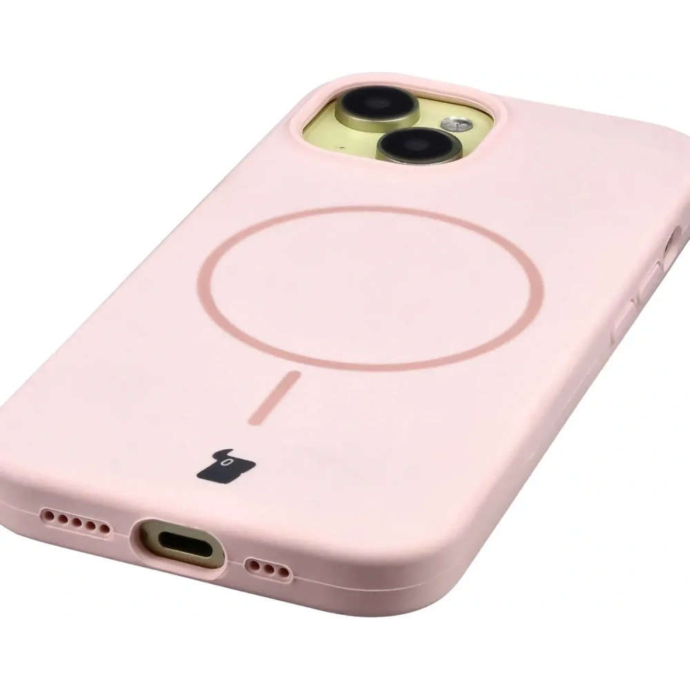 Silikonowe etui z pierścieniem magnetycznym Bizon Soft Case Magnetic do Apple iPhone 15 jasnoróżowe