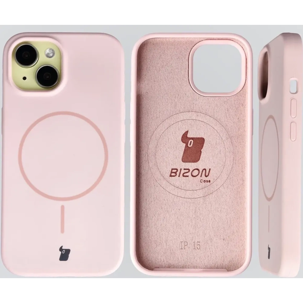 Silikonowe etui z pierścieniem magnetycznym Bizon Soft Case Magnetic do Apple iPhone 15 jasnoróżowe
