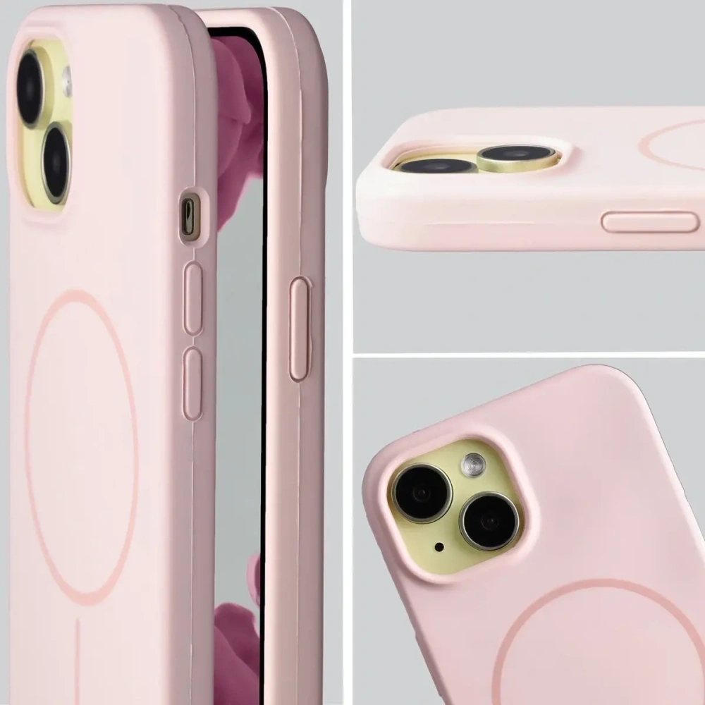 Silikonowe etui z pierścieniem magnetycznym Bizon Soft Case Magnetic do Apple iPhone 15 jasnoróżowe