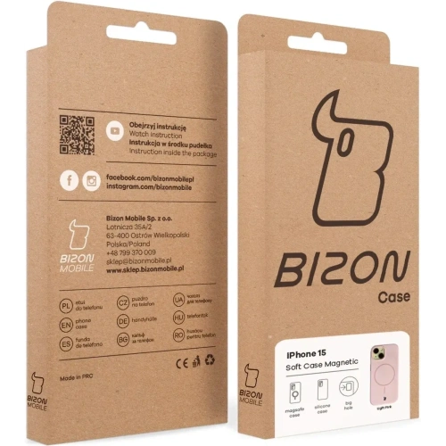 Silikonowe etui z pierścieniem magnetycznym Bizon Soft Case Magnetic do Apple iPhone 15 jasnoróżowe