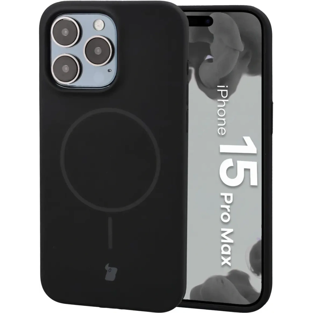 Silikonowe etui z pierścieniem magnetycznym Bizon Soft Case Magnetic do Apple iPhone 15 Pro Max czarne