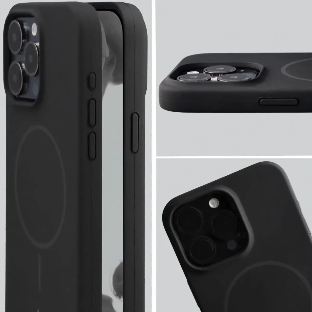 Silikonowe etui z pierścieniem magnetycznym Bizon Soft Case Magnetic do Apple iPhone 15 Pro Max czarne