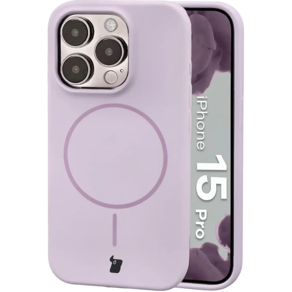 Silikonowe etui z pierścieniem magnetycznym Bizon Soft Case Magnetic do Apple iPhone 15 Pro jasnofioletowe