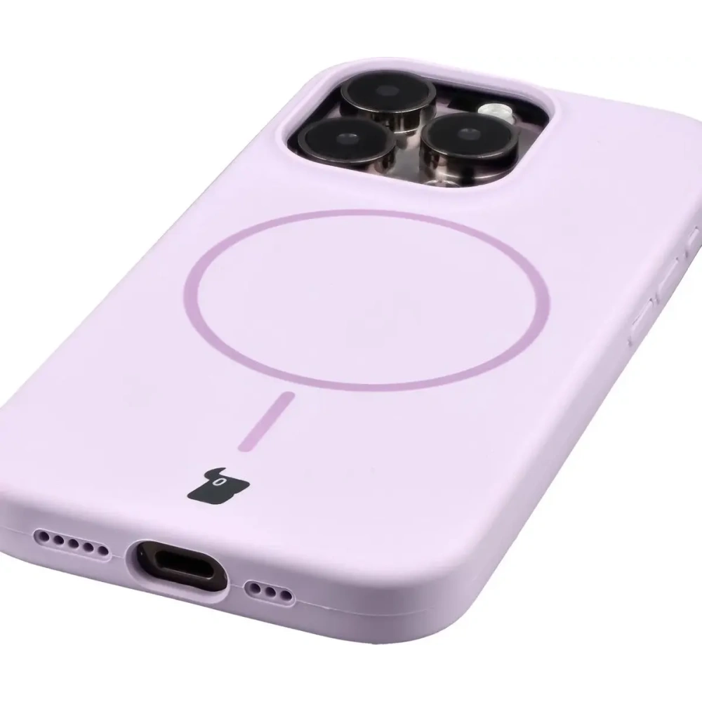 Silikonowe etui z pierścieniem magnetycznym Bizon Soft Case Magnetic do Apple iPhone 15 Pro jasnofioletowe