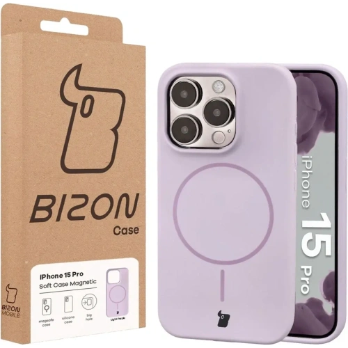 Silikonowe etui z pierścieniem magnetycznym Bizon Soft Case Magnetic do Apple iPhone 15 Pro jasnofioletowe