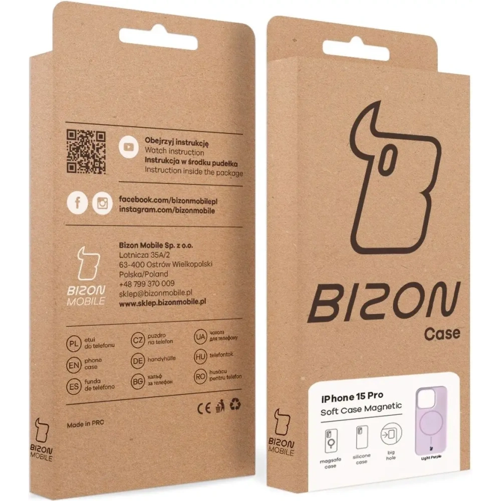 Silikonowe etui z pierścieniem magnetycznym Bizon Soft Case Magnetic do Apple iPhone 15 Pro jasnofioletowe
