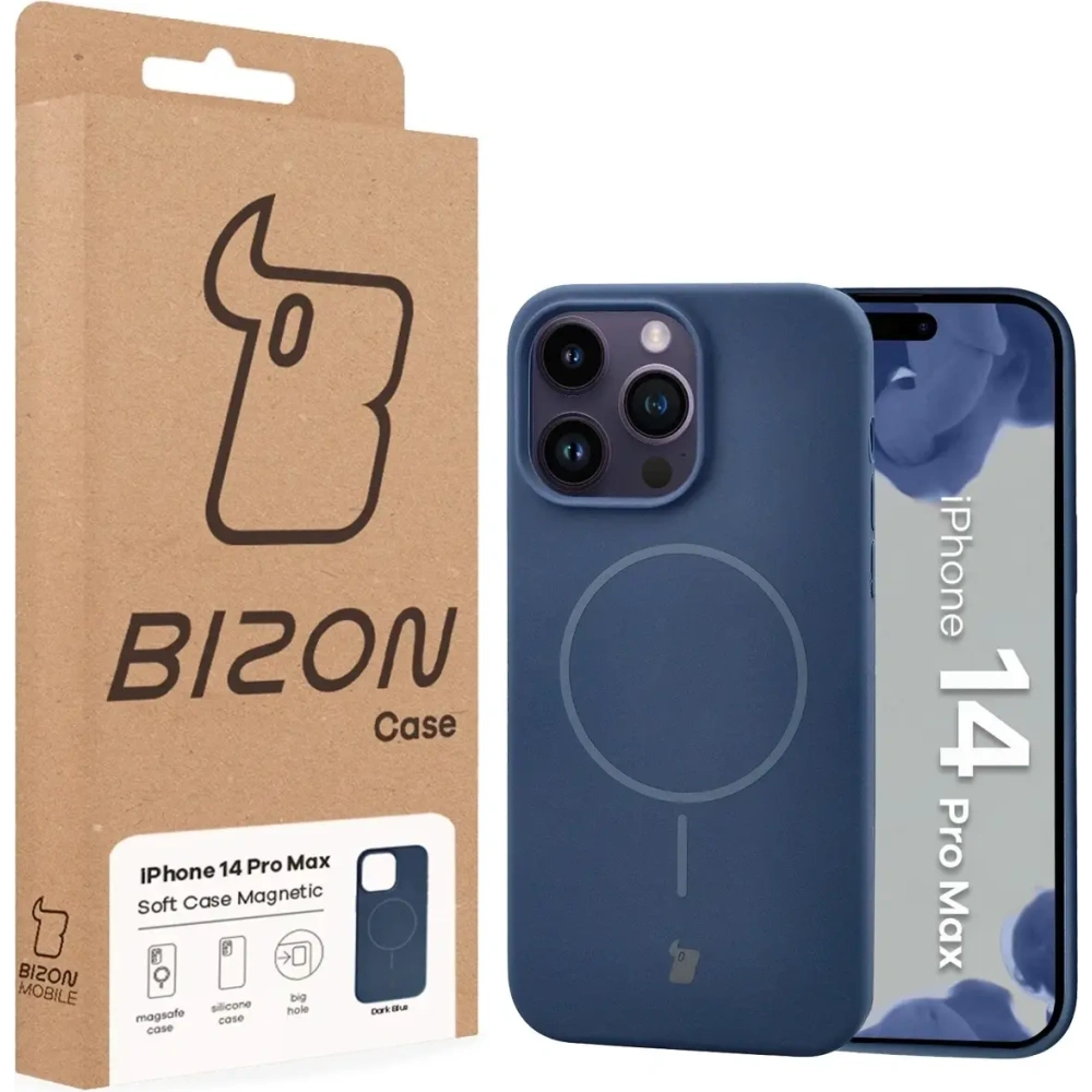Silikonowe etui z pierścieniem magnetycznym Bizon Soft Case Magnetic do Apple iPhone 14 Pro Max granatowe
