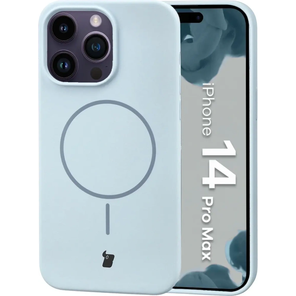 Silikonowe etui z pierścieniem magnetycznym Bizon Soft Case Magnetic do Apple iPhone 14 Pro Max błękitne