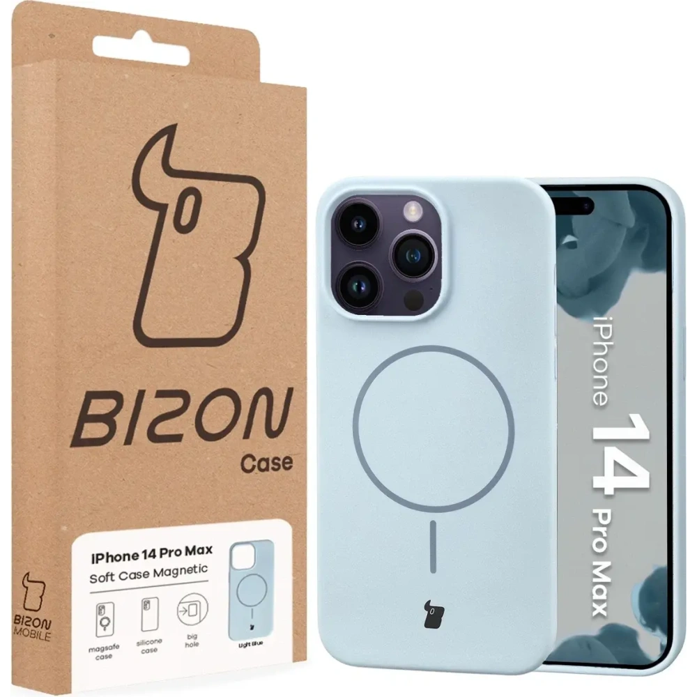 Silikonowe etui z pierścieniem magnetycznym Bizon Soft Case Magnetic do Apple iPhone 14 Pro Max błękitne