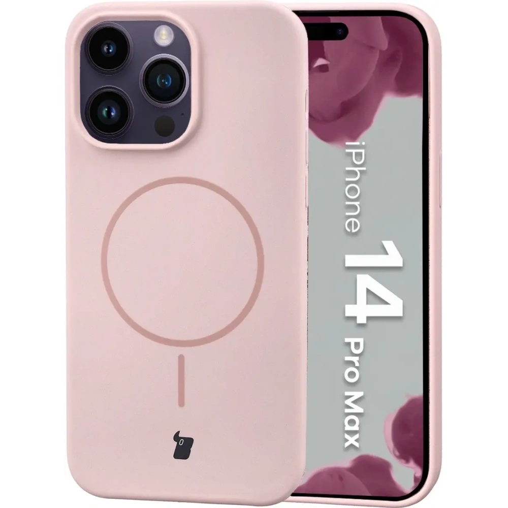 Silikonowe etui z pierścieniem magnetycznym Bizon Soft Case Magnetic do Apple iPhone 14 Pro Max jasnoróżowe