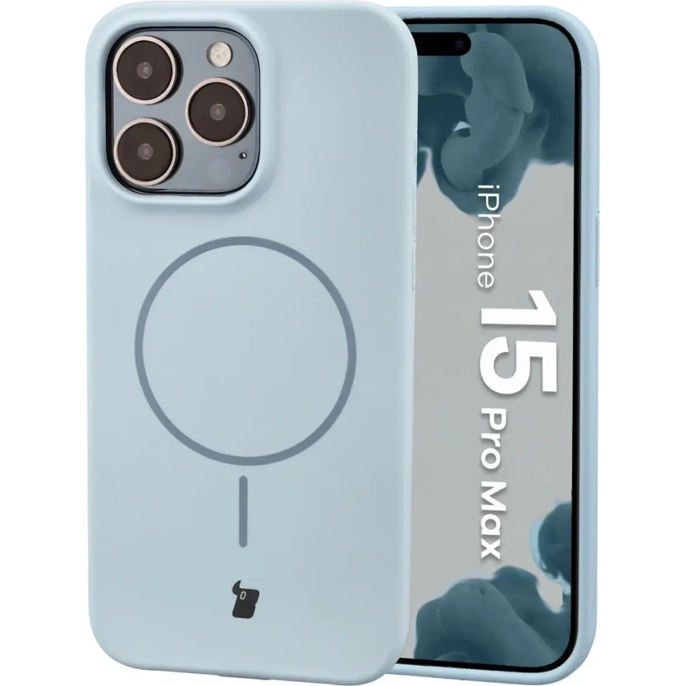 Silikonowe etui z pierścieniem magnetycznym Bizon Soft Case Magnetic do Apple iPhone 15 Pro Max błękitne