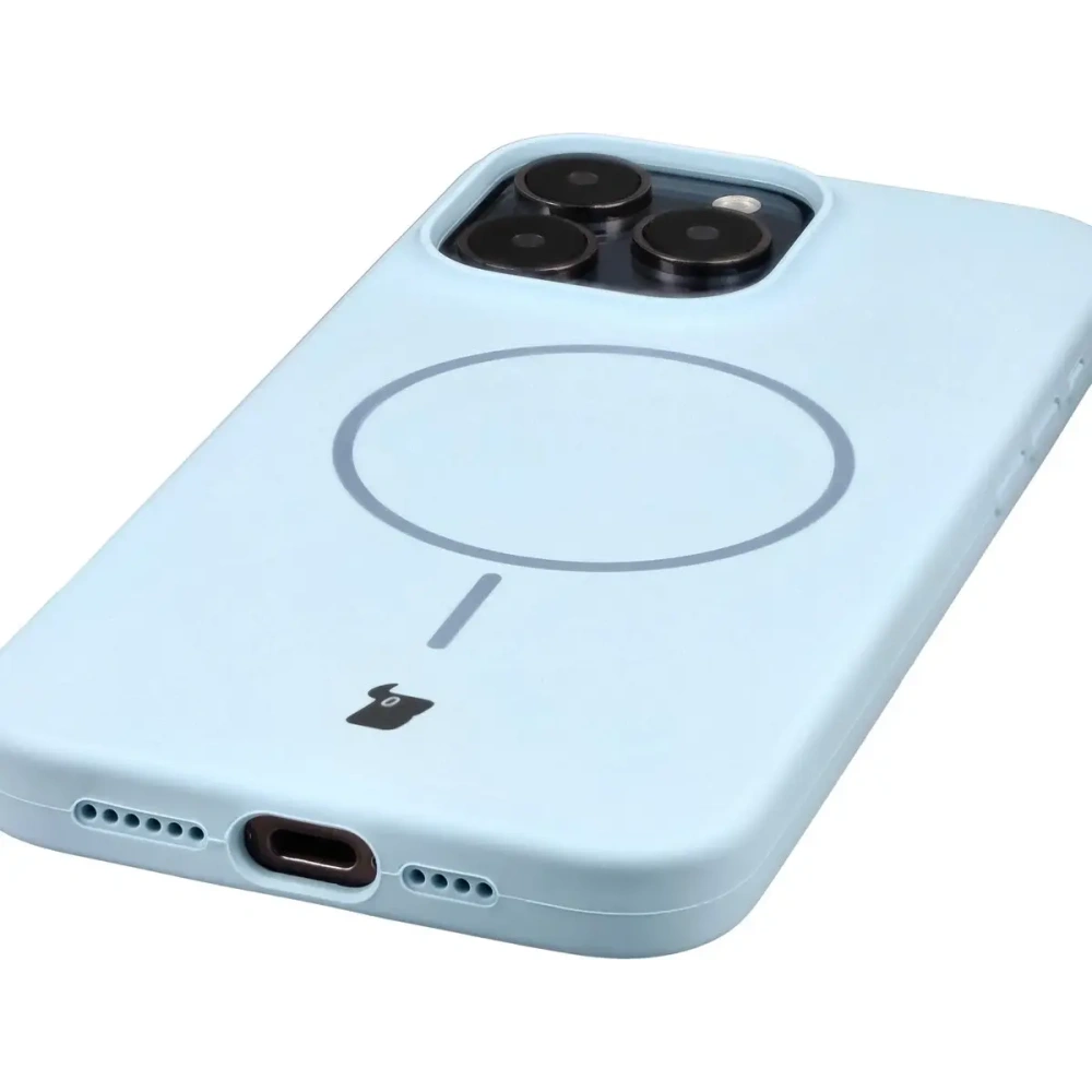 Silikonowe etui z pierścieniem magnetycznym Bizon Soft Case Magnetic do Apple iPhone 15 Pro Max błękitne