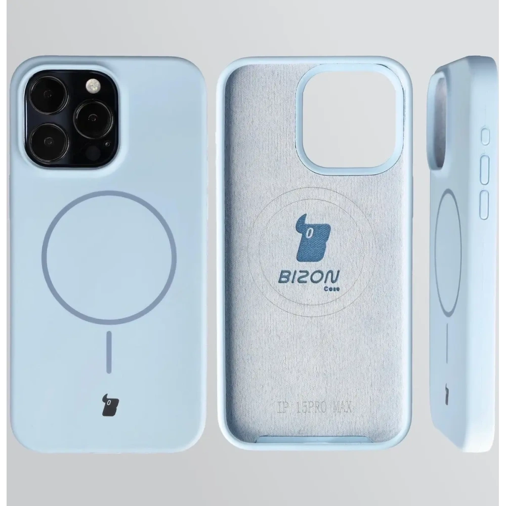 Silikonowe etui z pierścieniem magnetycznym Bizon Soft Case Magnetic do Apple iPhone 15 Pro Max błękitne