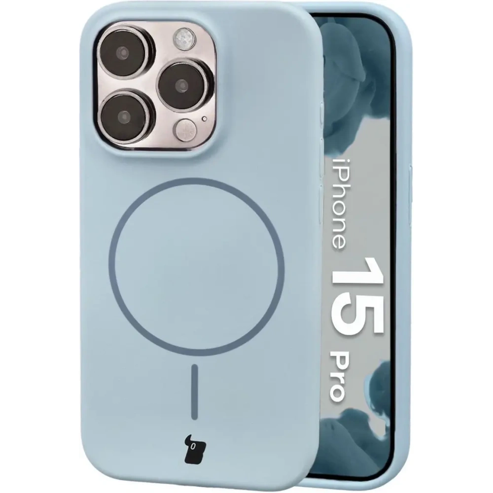 Silikonowe etui z pierścieniem magnetycznym Bizon Soft Case Magnetic do Apple iPhone 15 Pro błękitne