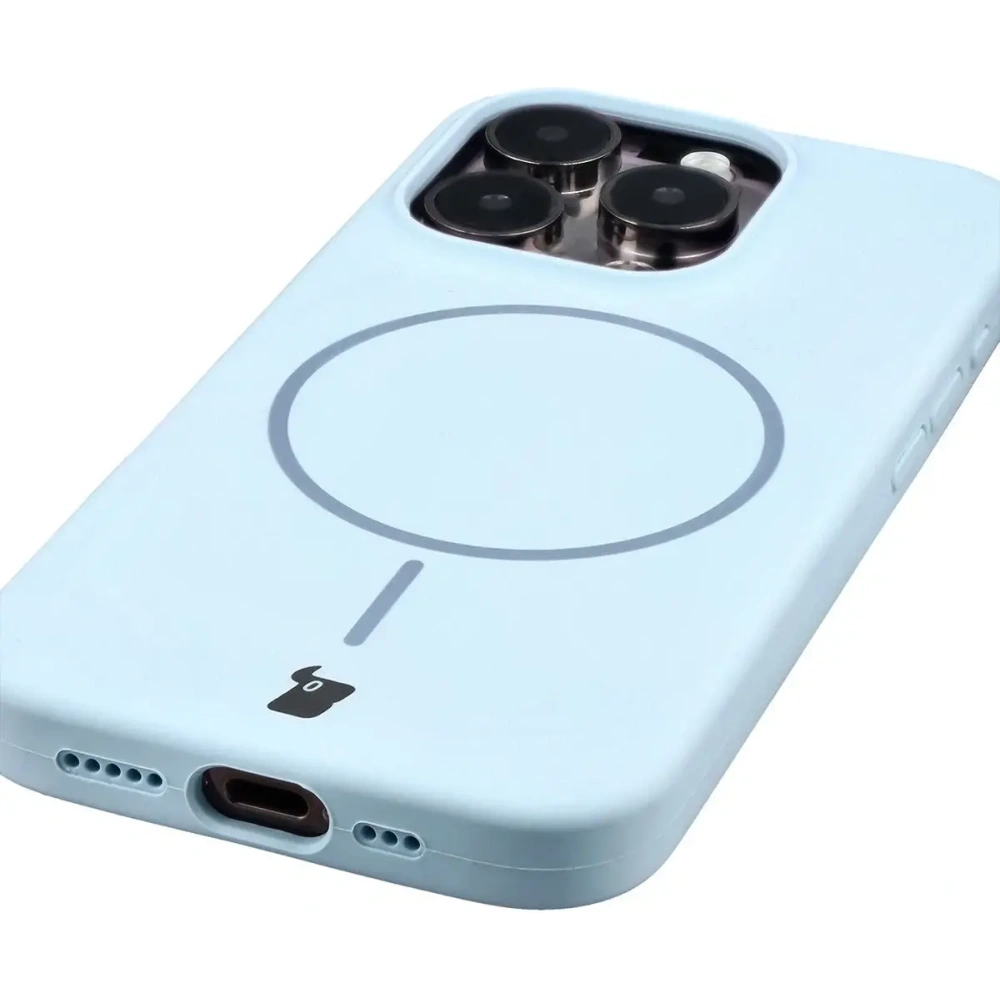 Silikonowe etui z pierścieniem magnetycznym Bizon Soft Case Magnetic do Apple iPhone 15 Pro błękitne