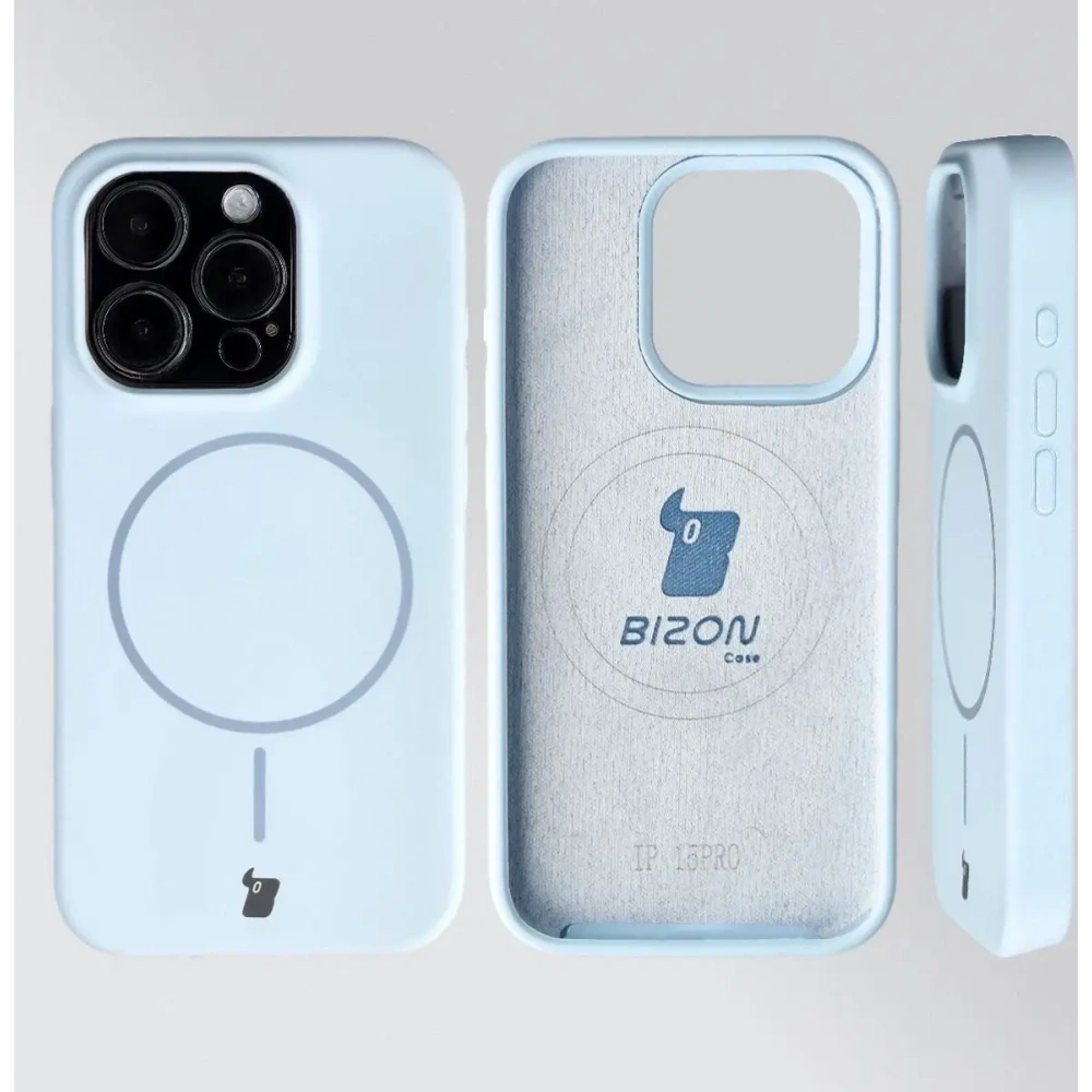 Silikonowe etui z pierścieniem magnetycznym Bizon Soft Case Magnetic do Apple iPhone 15 Pro błękitne