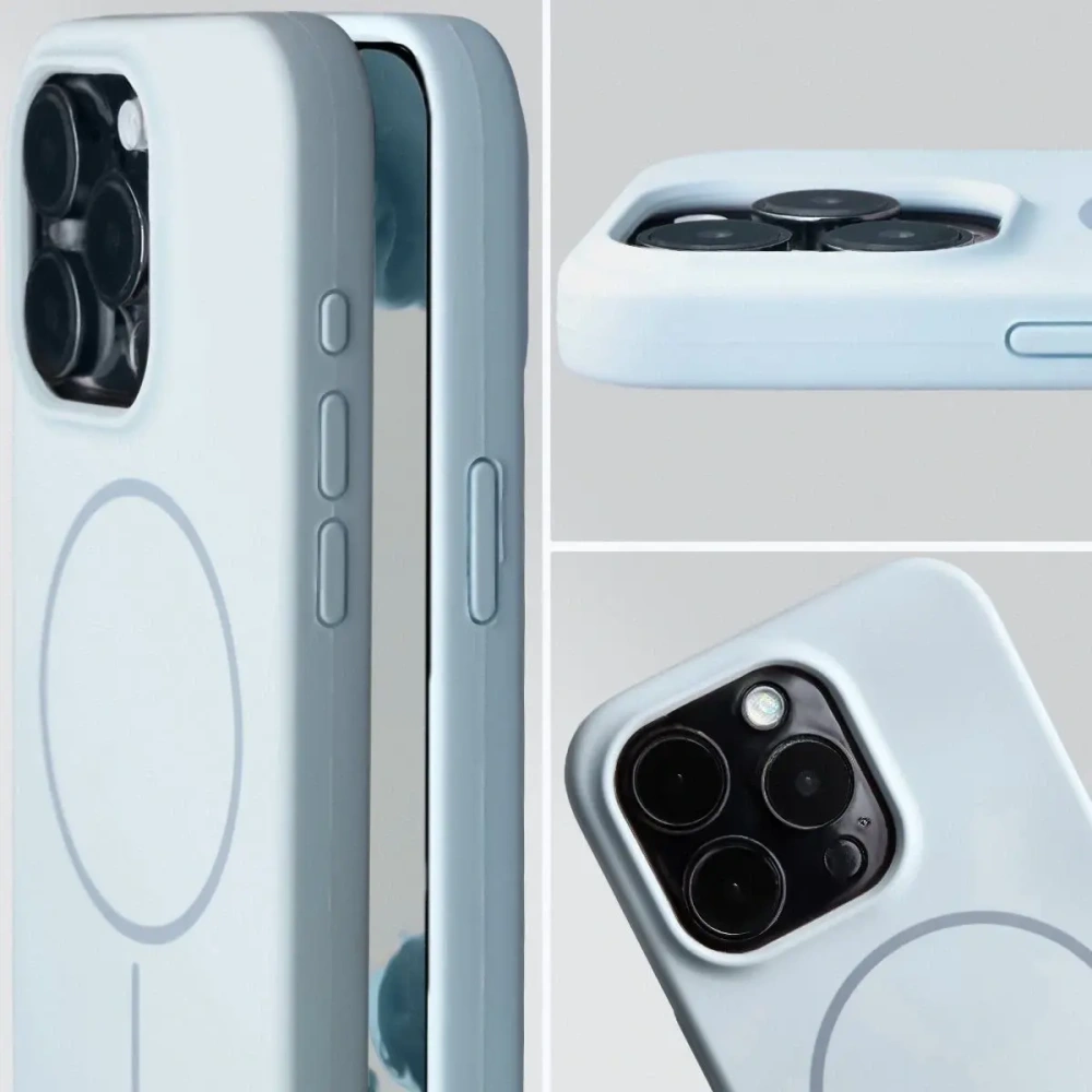 Silikonowe etui z pierścieniem magnetycznym Bizon Soft Case Magnetic do Apple iPhone 15 Pro błękitne
