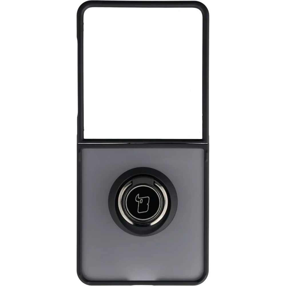 Etui z uchwytem na palec Bizon Case Hybrid Ring do Samsung Galaxy Z Flip7 przydymione z czarną ramką