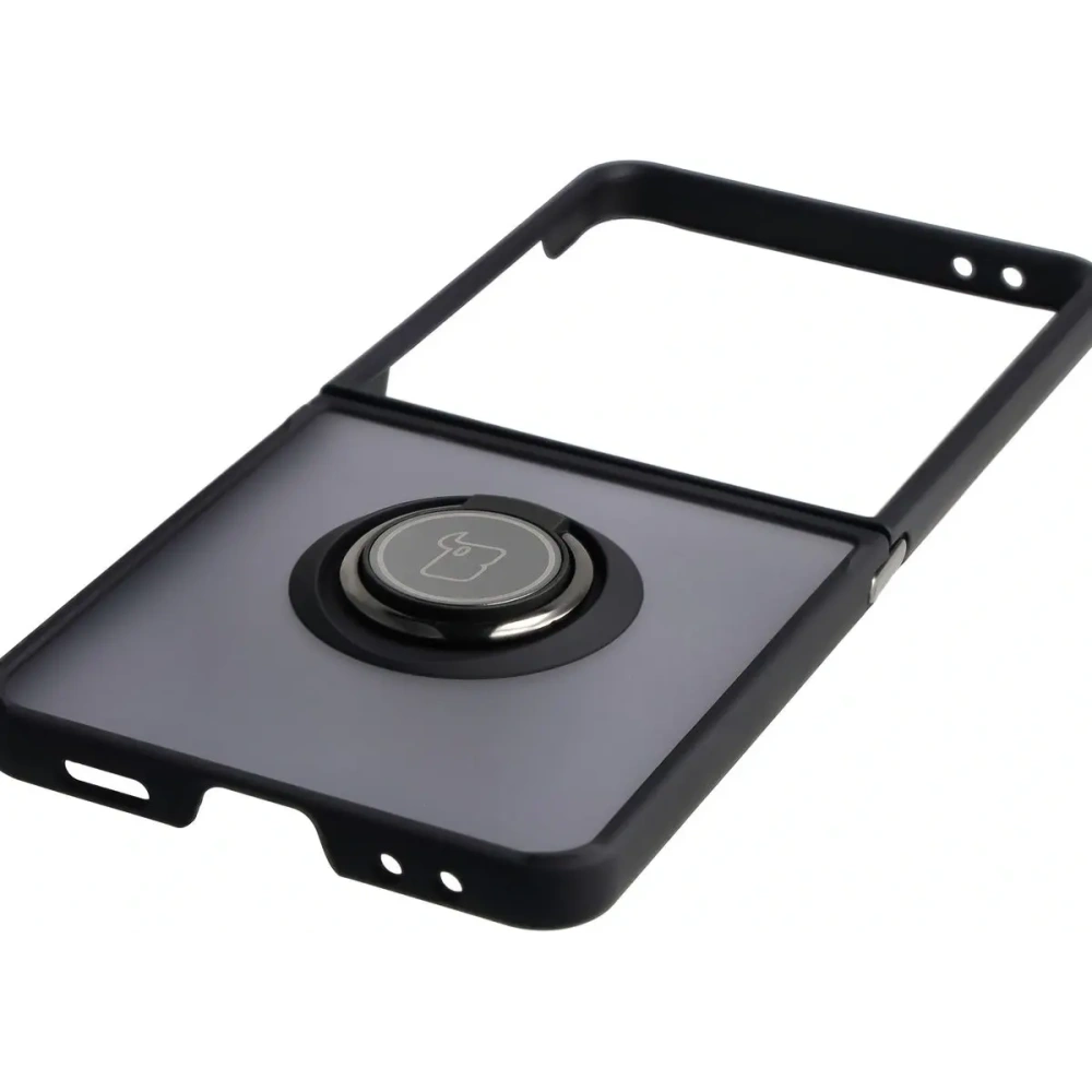 Etui z uchwytem na palec Bizon Case Hybrid Ring do Samsung Galaxy Z Flip7 przydymione z czarną ramką