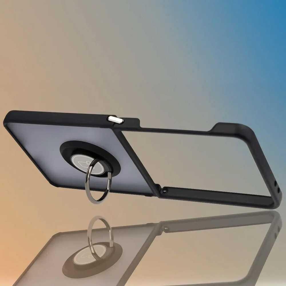 Etui z uchwytem na palec Bizon Case Hybrid Ring do Samsung Galaxy Z Flip7 przydymione z czarną ramką