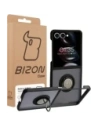 Etui z uchwytem na palec Bizon Case Hybrid Ring do Samsung Galaxy Z Flip7 przydymione z czarną ramką